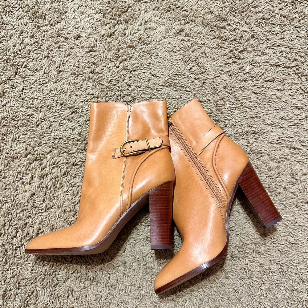 BRAND NEW VERONICA BEARD Womens Natural Tan Viv Almond Leather Heeled Boots 9 M